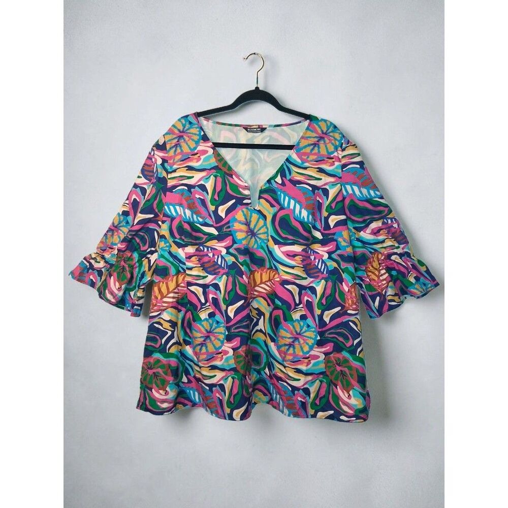 BloomChic Tropical Floral V-Neck Ruffle Sleeve Blouse - Size 22/24 (3X)
